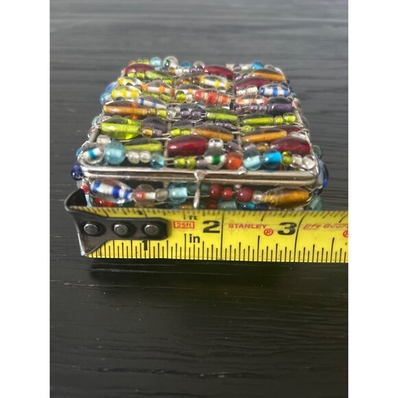 Handcrafted Glass Beaded Trinket Box Multicolored Glass Beads Hinged Lid BOHO - Picture 8 of 9